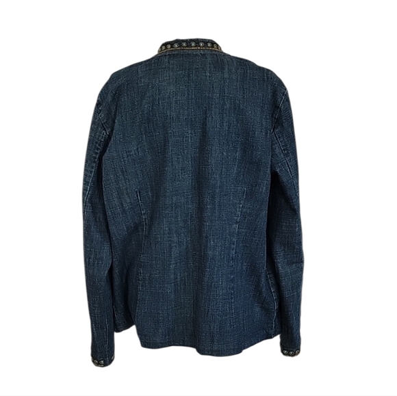 Chico's Embellished Heritage Turquoise Beaded Denim Jacket Inkspill Indigo Sz L - Picture 5 of 16